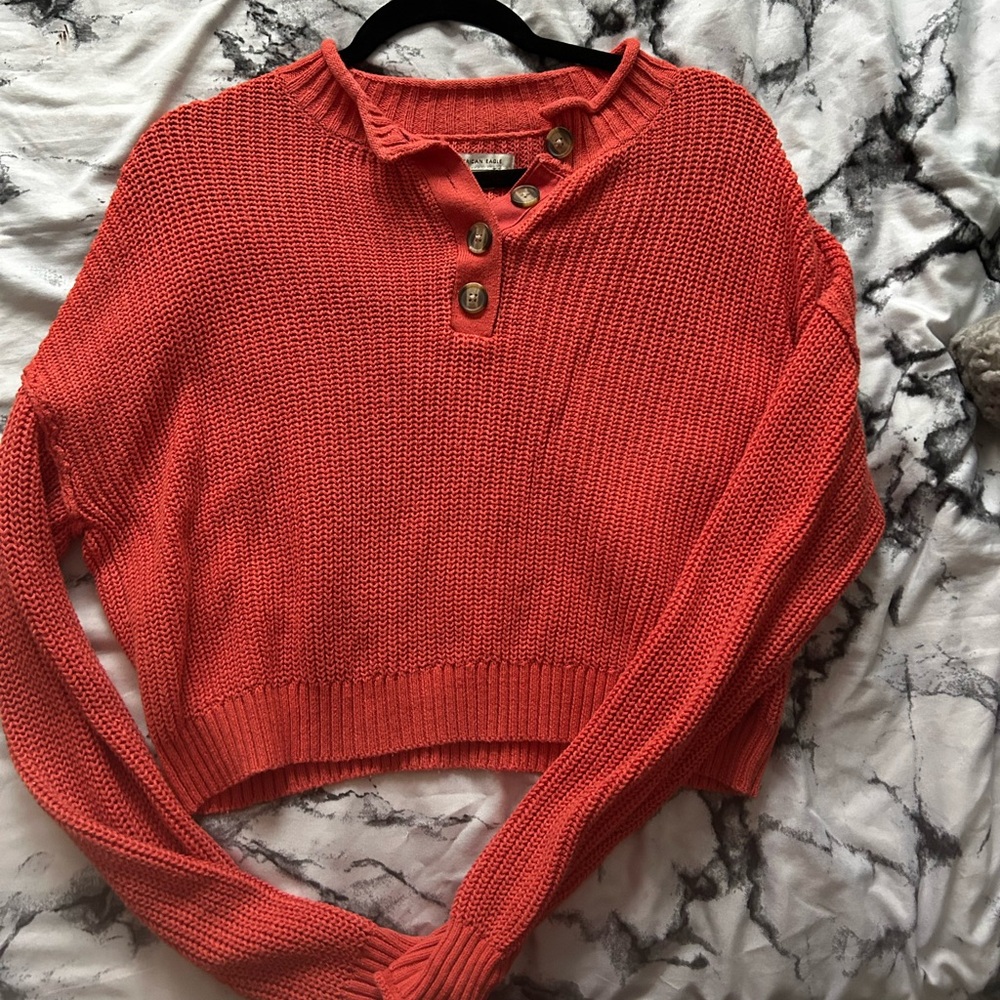 American Eagle Outfitters Coral Button Henley Sweater